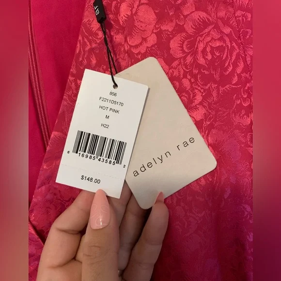 🌸ADELYN RAE💗hot pink silk floral Lindsey Wrap Jacquard Mini wrap Dress NWT - Picture 11 of 16